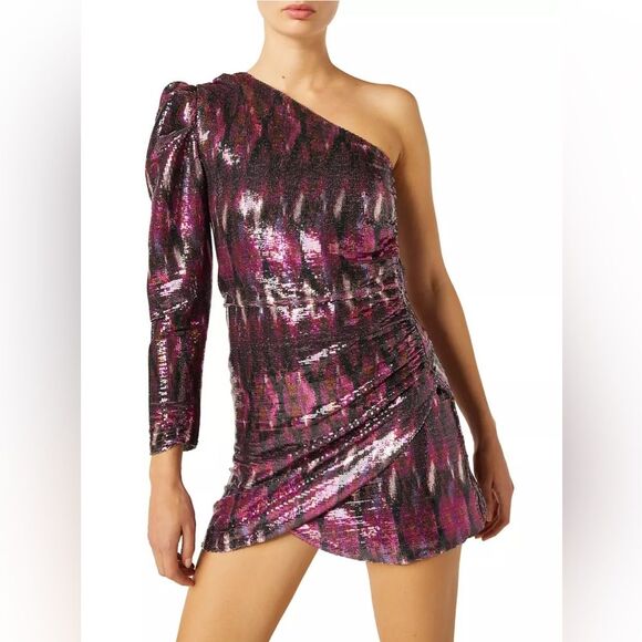 Misa Los Angeles Dresses & Skirts - MISA Revolve Nova One-Shoulder Sequin Mini Dress, Purple, NWT, Size M